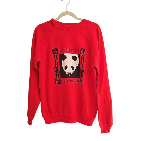 Vtg 80s Hanes Red San Diego Zoo Giant Panda Pullover Sweatshirt Womans Large - Picture 1 of 7